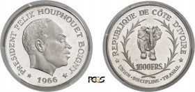 501-Côte d’Ivoire
 République (1960 à nos jours)
 Epreuve sur flan bruni en argent du 1.000 francs or
 1966.
 Seul le 10 francs argent du même typ...