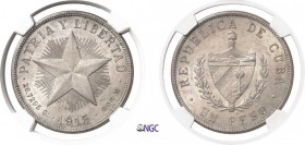 511-Cuba
 Première République (1902-1962)
 1 peso « haut relief » - 1915.
 Magnifique exemplaire.
 Exemplaire de la vente Heritage 3009 du 22 avri...