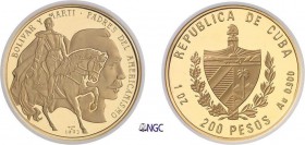 512-Cuba
 République de (1962 à nos jours)
 Piéfort sur flan bruni du 200 pesos or - 1993.
 D’une insigne rareté - 15 exemplaires.
 Le plus bel ex...