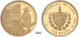 515-Cuba
 République de (1962 à nos jours)
 Piéfort sur flan bruni du 200 pesos or - 1994.
 Inédit - Unique ?
 Le seul exemplaire gradé.
 62.2g -...