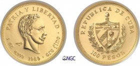 516-Cuba
 République de (1962 à nos jours)
 Piéfort du 100 pesos or - 1989.
 D’une insigne rareté - 10 exemplaires.
 Le plus bel exemplaire gradé....