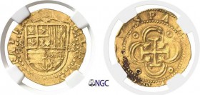 554-Espagne
 Philippe II (1556-1598)
 2 escudos or - Non daté S Séville.
 Rare dans cette qualité.
 6.70g - Cal. 60 - Fr. 169
 Superbe - NGC AU 5...