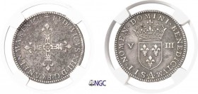 608-France
 Louis XIII (1610-1643)
 Quadruple en argent du 1/8 d’écu - 1618 A Paris.
 Tranche : *PROBATI*NVMISMATIS*EXEMPLVM*
 Magnifique et raris...