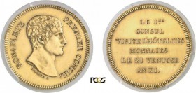 650-France
 Consulat (1799-1804)
 Epreuve en or du 5 francs (module).
 Visite de l’hôtel des monnaies par le Premier Consul le
 21 Ventose An XI....