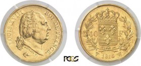 679-France
 Louis XVIII (1814-1824)
 40 francs or - 1816 W Lille.
 Très rare dans cette qualité.
 12.9g - G.1092 - F. 542.5 - Fr. 536
 Superbe - ...