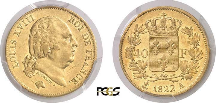 680-France
 Louis XVIII (1814-1824)
 40 francs or - 1822 A Paris.
 Rarissime ...