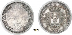 683-France
 Louis XVIII (1814-1824)
 Epreuve en argent du 5 francs du concours - 1814 A
 Paris - Tiolier.
 Tranche en creux : DOMINE SALVUM FAC RE...