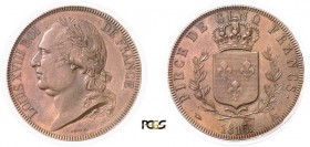 686-France
 Louis XVIII (1814-1824)
 Epreuve en bronze du 5 francs du concours - 1815 A
 Paris - Droz.
 Rarissime - Le seul exemplaire gradé.
 Ex...
