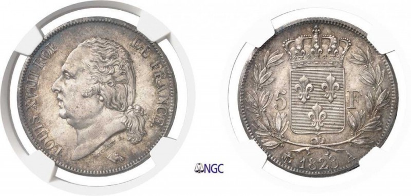 688-France
 Louis XVIII (1814-1824)
 5 francs tête nue - 1823 A Paris.
 Raris...