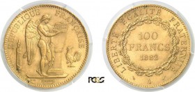 792-France
 IIIème République (1871-1940)
 100 francs or Génie - 1882 A Paris.
 Qualité remarquable.
 32.25g - G. 1137 - F. 552.5 - Fr. 590
 Prat...