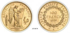 796-France
 IIIème République (1871-1940)
 100 francs or Génie - 1909 A Paris.
 Qualité remarquable.
 32.25g - G. 1137a - F. 553.3 - Fr. 590
 Pra...