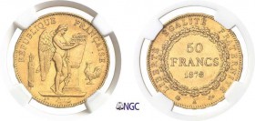 800-France
 IIIème République (1871-1940)
 50 francs or Génie - 1878 A Paris.
 Rare.
 16.12g - G. 1113 - F. 549.1 - Fr. 591
 Superbe - NGC AU 53...