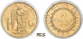 801-France
 IIIème République (1871-1940)
 50 francs or Génie - 1896 A Paris.
 Rare - 800 exemplaires.
 16.12g - G. 1113 - F. 549.4 - Fr. 591
 Su...