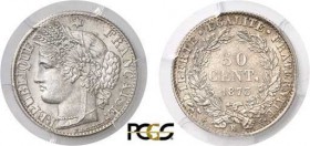 806-France
 IIIème République (1871-1940)
 50 centimes Cérès - 1873 K Bordeaux.
 Rarissime dans cette qualité.
 Deuxième plus haut grade.
 2.5g -...