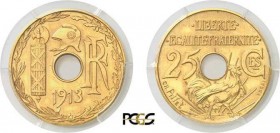 809-France
 IIIème République (1871-1940)
 Essai en or du 25 centimes concours - 1913 - Pillet.
 Tranche lisse - « corne d'abondance 1OR » poinçonn...