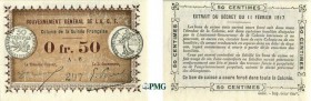 848-Guinée
 0.50 franc - Décret du 11 février 1917 - Filigrane
 abeilles.
 Très rare dans cette qualité.
 Kolsky 374a - Pick 1a
 Pratiquement Neu...