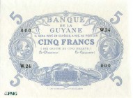 852-Guyane
 Epreuve uniface du recto non filigranée du 5 francs - Type 1874 Bleu - Sans signatures.
 Non daté - Alphabet W.24 - N°000.
 Très rare....