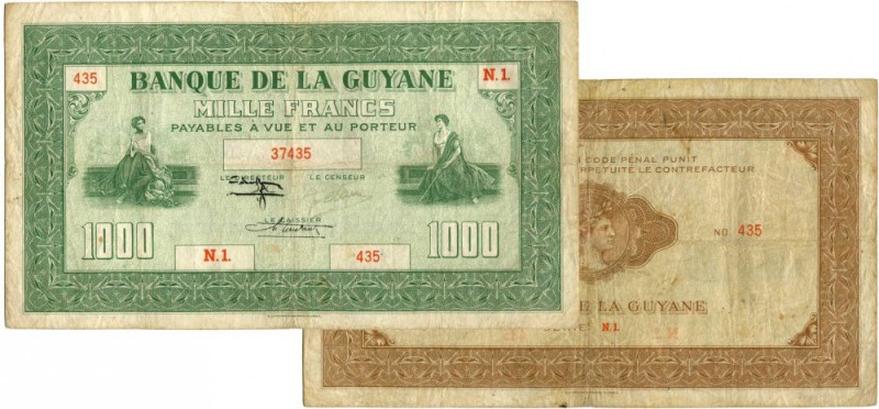 853-Guyane
 1.000 francs - Type US 1942 - Emis en 1945 - Non daté - Alphabet N....