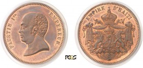 858-Haïti
 Faustin I (1849-1858)
 Epreuve en bronze du 5 gourdes - (1854) - Petite tête.
 Tranche lisse - Frappe médaille.
 D’une grande rareté.
...