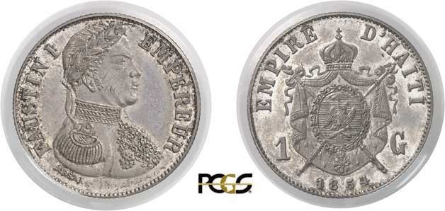 860-Haïti
 Faustin I (1849-1858)
 Essai du 1 gourde - 1854.
 Tranche striée -...