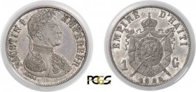 860-Haïti
 Faustin I (1849-1858)
 Essai du 1 gourde - 1854.
 Tranche striée - Frappe monnaie.
 D’une grande rareté.
 Le seul exemplaire gradé.
 ...