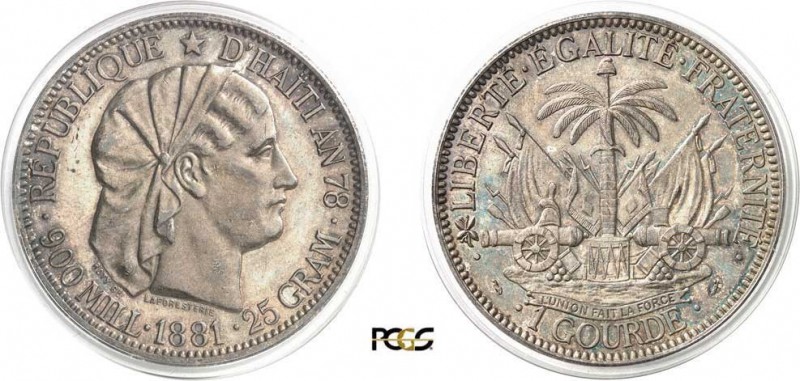 862-Haïti
 IIème République (1867 à nos jours)
 1 gourde - 1881 (Paris).
 Rar...