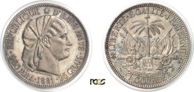 862-Haïti
 IIème République (1867 à nos jours)
 1 gourde - 1881 (Paris).
 Rare qualité.
 25.0g - KM 46
 Superbe à FDC - PCGS MS 62