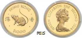 883-Hong-Kong
 Elisabeth II (1952-1997)
 Epreuve sur flan bruni du 1.000 dollars or - 1984.
 Année du rat.
 Le plus bel exemplaire gradé.
 15.97g...
