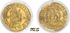 887-Hongrie
 Matthias II (1608-1619)
 1 ducat d'or - 1611 KB Kremnitz.
 Rare.
 Le plus bel exemplaire gradé.
 3.5g - KM 37 - Fr. 81
 Superbe - P...