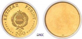 894-Hongrie
 République Populaire (1949-1989)
 Epreuve sur flan bruni en bronze doré du revers du
 200 forint or - 1968 BP Budapest.
 Rarissime.
...