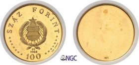 895-Hongrie
 République Populaire (1949-1989)
 Epreuve sur flan bruni en bronze doré du revers du
 100 forint or - 1968 BP Budapest.
 Rarissime.
...