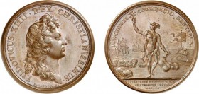 898-Indes Françaises
 Louis XIV (1643-1715)
 Médaille en bronze - 1664 - J. Mauger
 Commémore la création de la Compagnies des Indes
 en mai 1664 ...