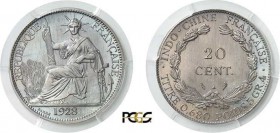 922-Indochine
 Epreuve en bronze de nickel du 20 cent. - 1928 A Paris.
 Quelques exemplaires connus.
 Le plus bel exemplaire gradé.
 Lec. manque (...