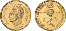 972-Iran
 Mohammad Reza (1320-1358 SH / 1941-1979)
 Médaille en or au module de 4 pahlavi - 1353 SH / 1974
 Téhéran.
 Commémore les VIIèmes Jeux A...