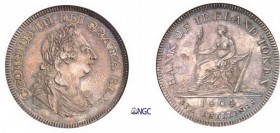 975-Irlande
 Georges III (1760-1820)
 6 shillings en argent - 1804.
 Exemplaire de la collection Grundy.
 KM Tn1
 Superbe à FDC - NGC MS 62