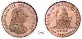 976-Irlande
 Georges III (1760-1820)
 Epreuve sur flan bruni en cuivre du 6 shillings en argent.
 1804.
 Très rare.
 KM Tn1A (PN A34)
 Flan Brun...