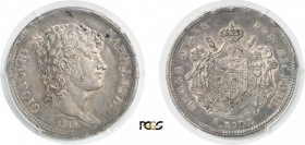 994-Italie - Naples
 Joachim Murat (1808-1815)
 5 lires - 1813.
 Rare.
 25.0g - Mont. 488 - KM 111
 Superbe - PCGS AU 55