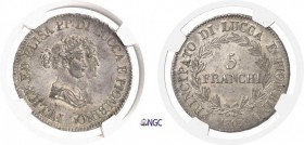 999-Italie - Toscane
 Lucques et Piombino
 Elisa Bonaparte et Félix Baciocchi (1805-1814)
 5 francs - 1805 point Florence.
 Petits bustes - Rare q...