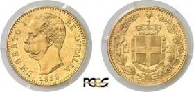1014-Italie
 Umberto I (1878-1900)
 20 lires or - 1889 R Rome.
 Année rare.
 6.45g - Mont. 24 - KM 21 - Fr 21
 Pratiquement FDC - PCGS MS 63