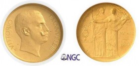 1024-Italie
 Victor Emmanuel III (1900-1946)
 Epreuve sur flan bruni en argent doré du 20 lires or
 MCMIII (1903).
 D’une grande rareté - Non coté...