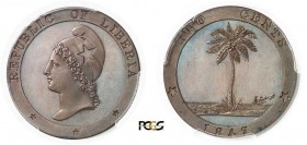 1040-Libéria
 République (1847 à nos jours)
 Epreuve sur flan bruni du 2 cents - 1847.
 D’une qualité exceptionnelle.
 Le plus bel exemplaire grad...