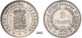 1041-Luxembourg
 Guillaume III (1849-1890) - Régence du duc Adolphe
 de Nassau (1889-1890)
 Essai en argent du 5 francs - 1889.
 50 exemplaires - ...