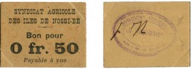 1045-Madagascar - Nossi-Bé
 Billet de nécessité de 0.50 franc - Non daté - Syndicat Agricole des îles de Nossi-Bé - Tampon et signature du trésorier....