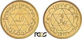 1047-Maroc
 Hassan I (1290-1311 AH / 1873-1894)
 Epreuve du 4 ryals or - 1297 AH (1879-80) Paris ou
 Marrakech ?
 Tranche striée - Frappe monnaie....