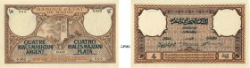 1056-Maroc
 Epreuve filigranée du 4 rials makhzani argent - Type 1917 - Daté du 31-2-17 - Alphabet 0.000 - N°000.
 Rarissime.
 Légère déchirure dan...