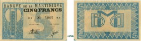 1069-Martinique
 5 francs - Type 1941 - Impression locale de la France Libre - Non daté - Alphabet B.3 - N°52937.
 D'une grande rareté.
 Exemplaire...