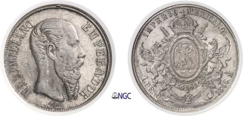 1079-Mexique
 Maximilien (1864-1867)
 1 peso - 1866 Mo Mexico.
 Qualité remar...