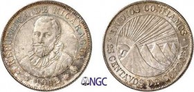 1095-Nicaragua
 25 centavos - 1912 H Heaton (Birmingham).
 Rare dans cette qualité.
 6.25g - KM 14
 Pratiquement FDC - NGC MS 64
