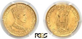 1099-Norvège
 Haakon VII (1905-1957)
 10 couronnes or - 1910.
 Rare et magnifique exemplaire.
 Deuxième plus haut grade.
 4.48g - KM 375 - Fr. 20...