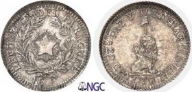1112-Paraguay
 République (1811 à nos jours)
 Epreuve du 20 centimos - 18xx (vers 1889).
 Frappé sur un 20 centavos 1883 d’Argentine.
 Rarissime....